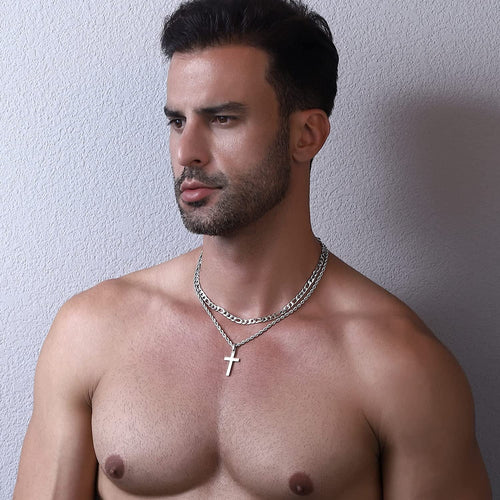 2025 Graduation Gifts for Him Boys Kids Teenages Teen Boyfriend Brother Son Grandson Graduates Silver Cross Necklace Pendant Chain Set Catholic Religious Christian Jewelry Gifts Ideas Age